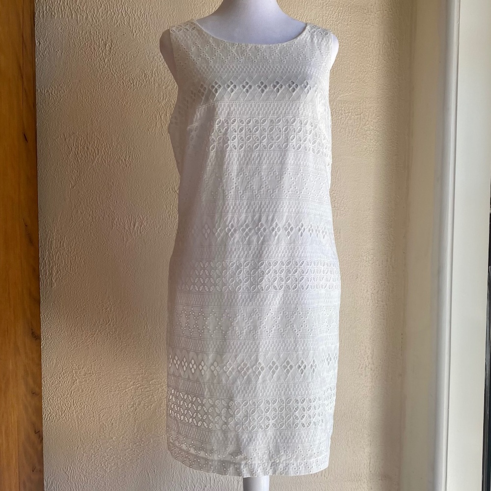 NWT Heyton white cotton eyelet sleeveless shift dress Sz 8
